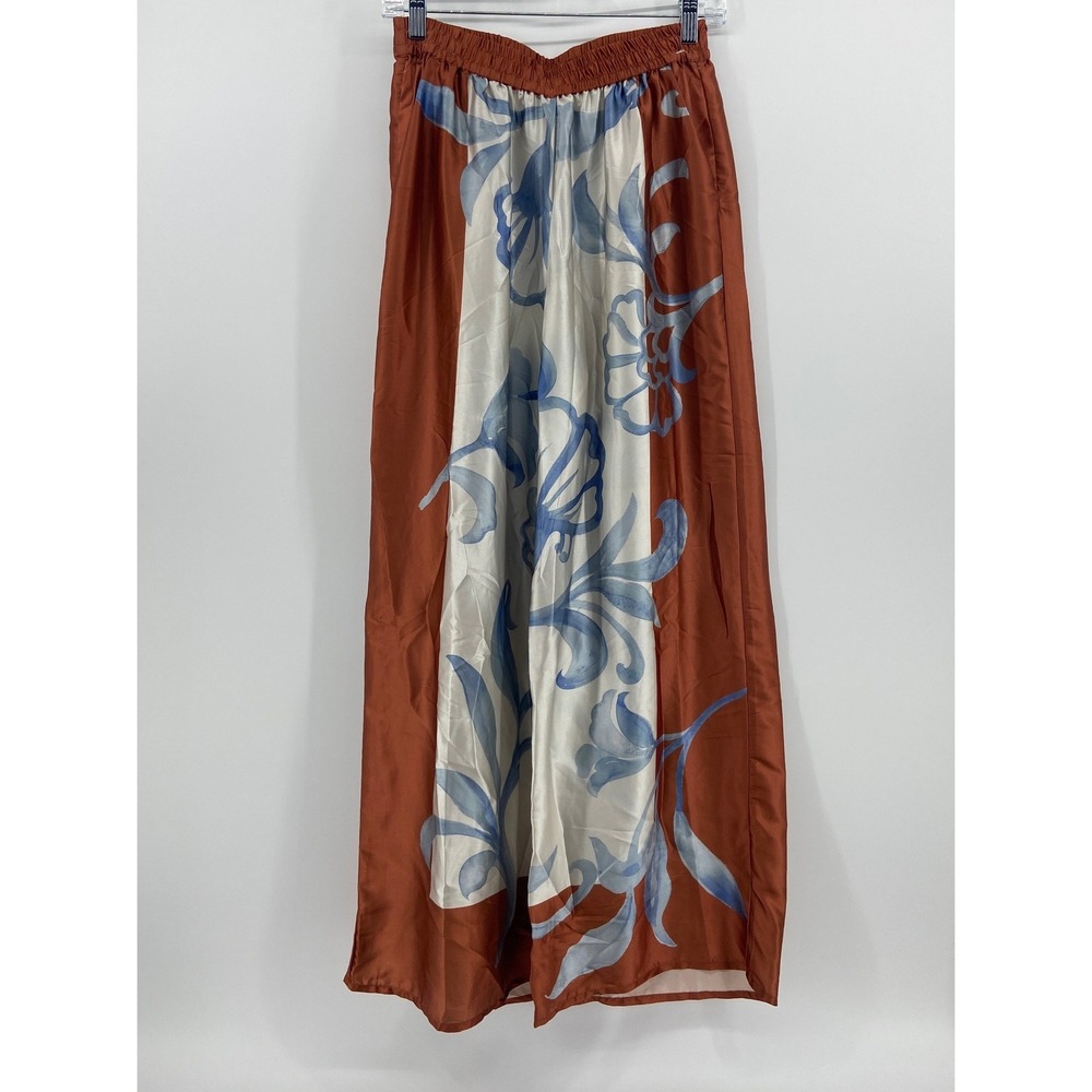 Live 4 Truth Wide Leg Pants Rust Floral Boho Satin Feel Small Holiday Wedding